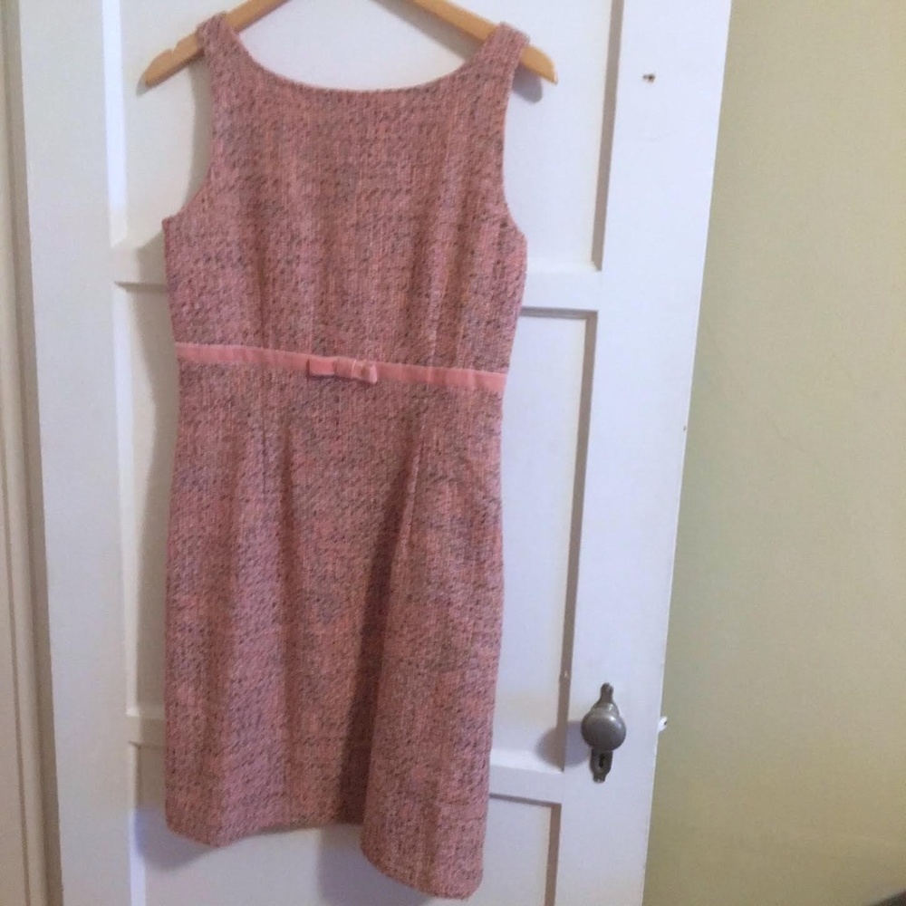 Vintage Tweed Sheath Pink Dress With Velvet Bow